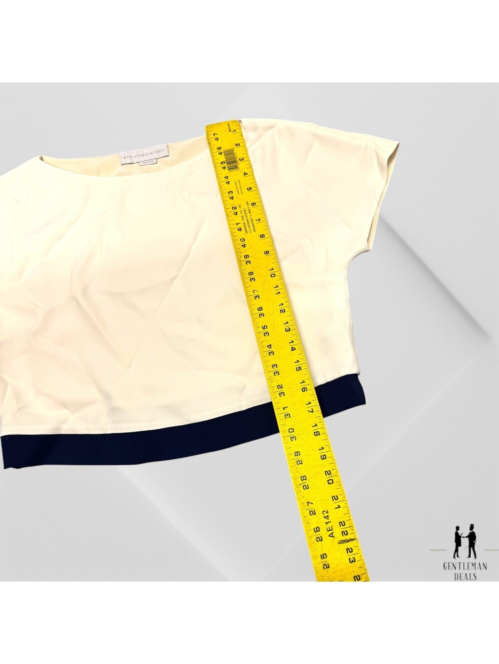Stella McCartney Cream Crepe 40 IT 19.5x18 Rayon blend Top Tshirt Ivory Navy - Picture 12 of 12